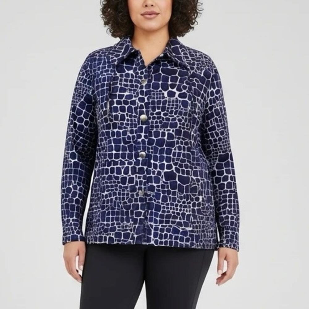 Zenergy by Chico’s Blue Gray Black Pattern Long Sleeves Button-Up Shirt Size 2